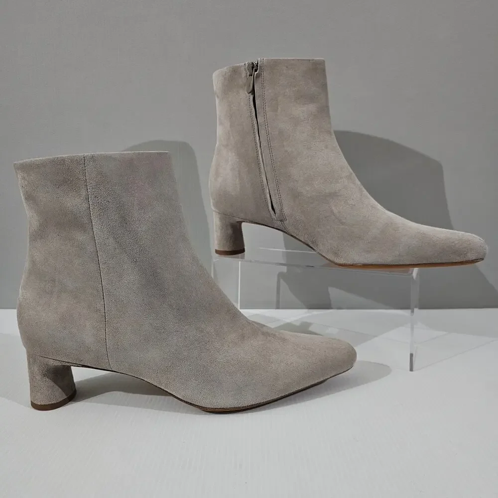 Vince Hilda Ankle Boot Womens 11 Grey Suede Kitten Heel Minimalist Designer